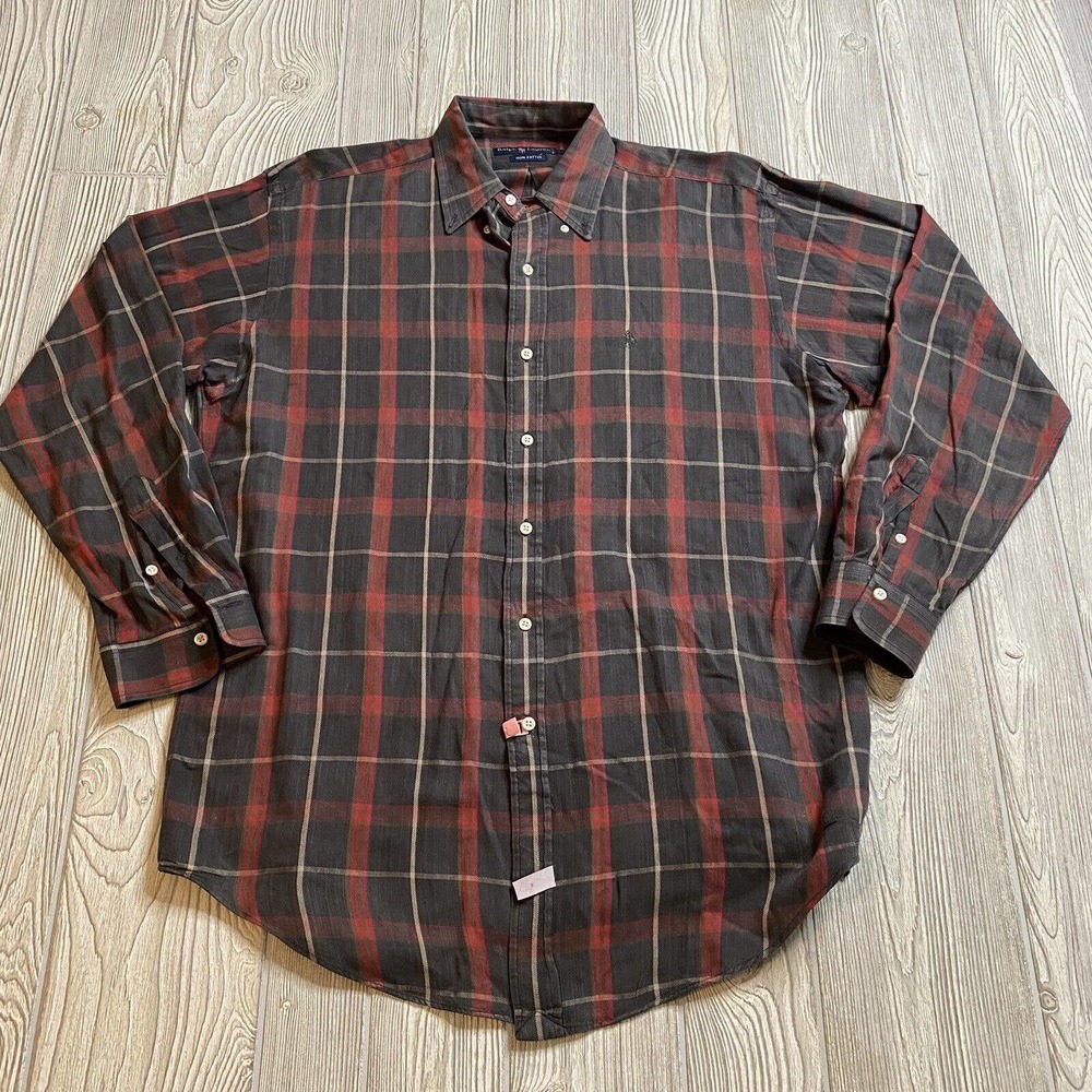 Polo Ralph Lauren LS Button Down Shirt Mens M Olive Green Plaid 100% Cotton Pony